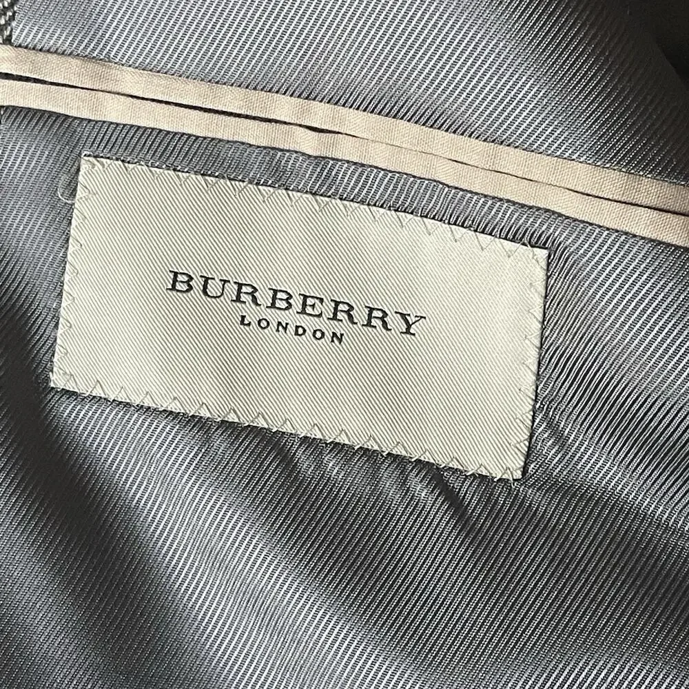 Burberry London Blazer Mens 46 Long Grey Herringbone 100% Wool Kensington Jacket